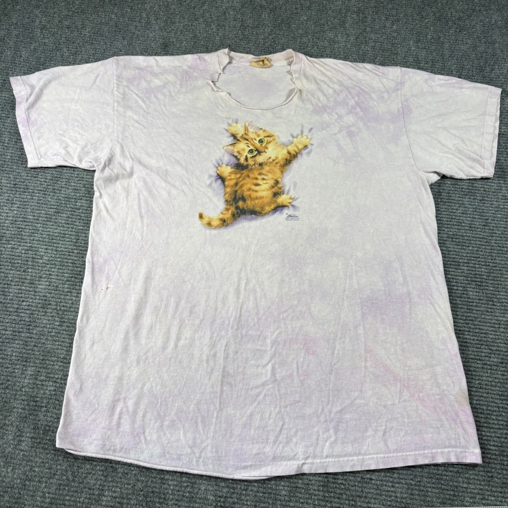 Vintage 2001 The Mountain Kitten Cat Tie Dye T-Shirt XXL Distressed Kayomi Harai
